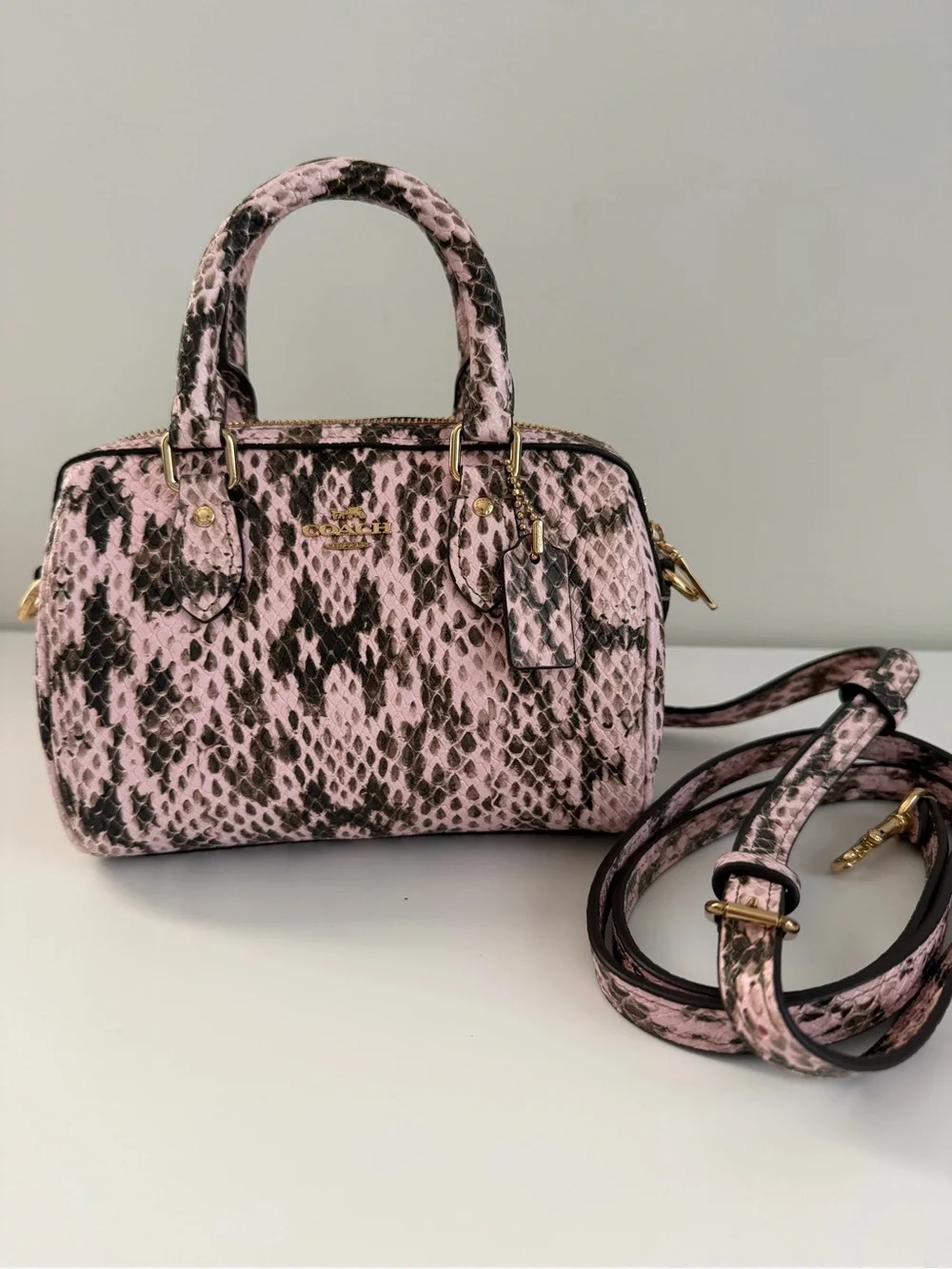 Coach Pink and Black Snake-Print Mini Satchel